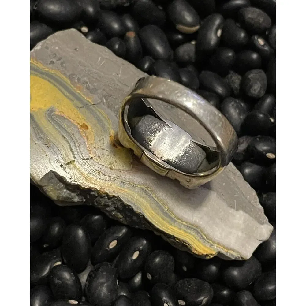 Native Southwest Style Sterling Silver Sandstone Etched Stacker Ring Size 9.5